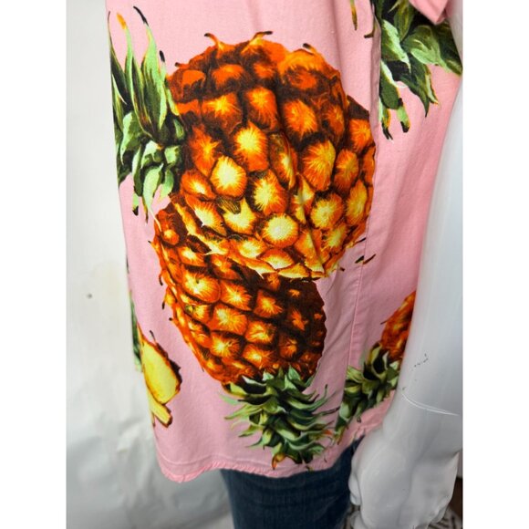 SSLR Mens Pineapple Print Short-Sleeve Button-Down Shirt L Cotton Tropical Hawai - Picture 12 of 16